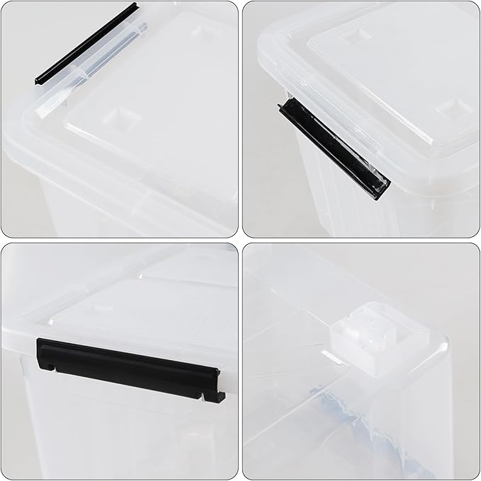 30 Quart Storage Boxes with Wheels, 4-Pack Clear Plastic Storage Bins with Lids