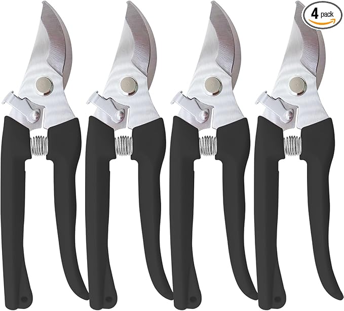 Pruning Shears for Gardening, 4 Pack Garden Scissors for Cutting Fresh Flowers, Floral Clippers for Plants, Fruits (Black)