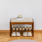 Shoe Bench, Entryway Bench, Wood 2-Tier Shoe Rack with Cushion Padded Seat Shoe Organizer (23.62",Beige)