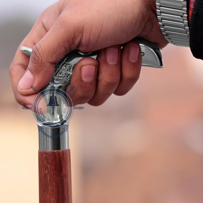 Deluxe Walking Sticks | Rosewood Crafted Cane with Solid Brass Chrome Decorative Bars | Nagina International