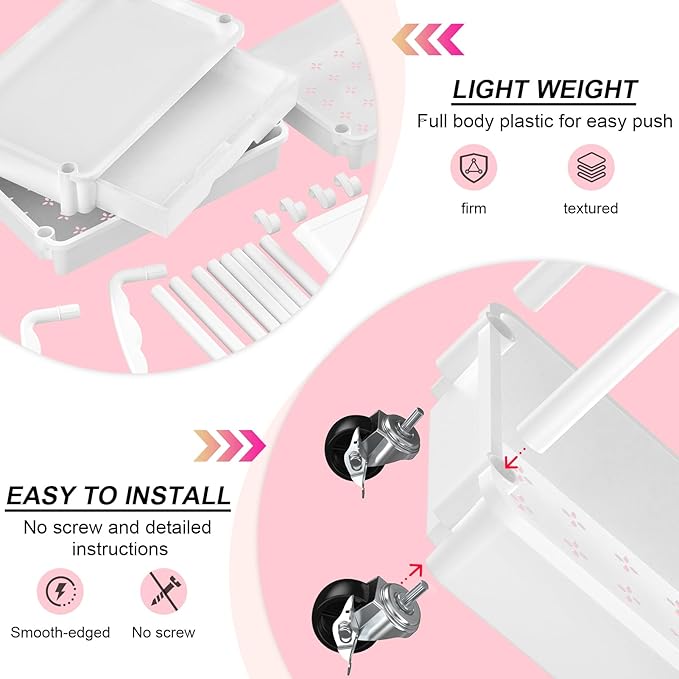 Goovilla 3 Tier Rolling Utility Cart Organizer with Removable Drawer, Stable and Sturdy White Rolling Storage Carts with 2 Lockable Wheels for Bathroom, Kitchen, Snack, Craft, Makeup, Baby Essentials