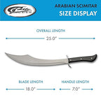 SZCO 25" Arabian Scimitar Machete – Full Tang Curved Arabian Sword with 18" Stainless Steel Blade, Black Wood Handle & Nylon Sheath – Real Sword for Adults, Camping & Display