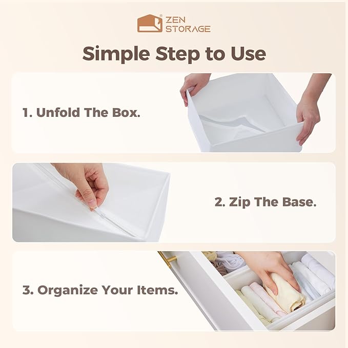 Sturdy Drawer Organizers (12-Pack) - Fabric Dresser Drawer Organizers & Dividers for Nursery Organization, Baby Organizers and Storage for Clothes, Socks & Underwear, White