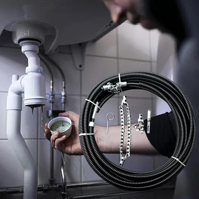 Drain Cleaning Cable for Bathrooms, 2026New Sewer Descaling Chain, 8mm (1/4") Heavy Duty Drain Clog Remover Tools, Flexible Push Snake Cable for PVC Pipes, Toilets (2Meter)