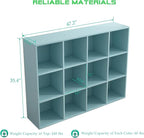 12-Cube Storage Shelf Bookcase - Wooden 3-Tier Floor Standing Open Bookshelf for Home and Office, Display Cabinet, Light Blue