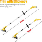 Electric Weed Wacker: Grass String Trimmer with 12V 2.0Ah Batteries & Fast Charger - Cordless Lightweight Cutter/Edger/Mower with 2 Types Blades for Garden Yard Lawn, Yellow