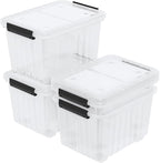 Zopnny 50 Qt Stackable Plastic Storage Bins with Lids, 4 Pack - BPA-Free, See-Through Organizing Solution, Latches, Wheels, Durable Nestable Containers, Clear