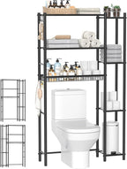 Over the Toilet Storage Shelf - Bathroom Organizer Rack with 7-Tier Shelves, Adjustable Metal Shelf Above Toilet for Towel, Decor, and Bath Essentials, Freestanding Bathroom Space Saver, Black