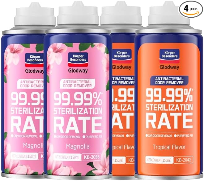 Glodway Air Refresher,Odor Eliminator Remover Spray,Odor Remover,Long-Lasting Scent For Home,Couch,Mattress,Furniture, bathroom,Fabrics & Trash,6 Ounce,Magnolia,Tropical Flavor,4 Pack