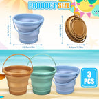3PCS Foldable Beach Bucket Sandbox Kit Toys for Kid Adult, Collapsible Small Bucket for Washing Camping Fishing, Silicone Sand Pail for Garden Planting, Travel, Beach Summer Toy Gift for Boy Girl