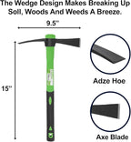 WilFiks Cutter Mattock, 15" Heavy Duty Pick Axe with Forged Heat Treated Steel Blades, Adze Hoe for Weeding, Prying and Chopping, Digging Tool with Anti-Slip Grip, Ergonomic Shock Reduction Handle