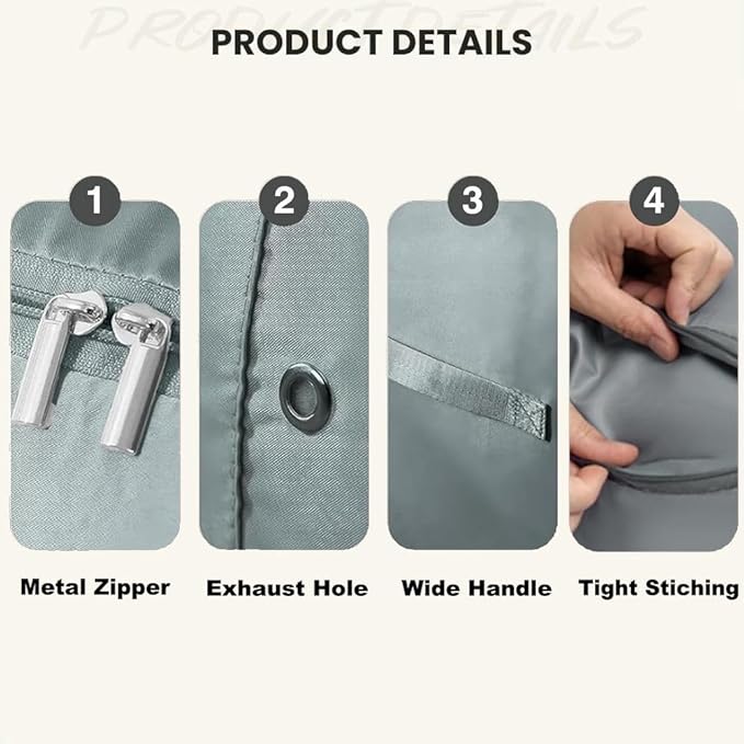 Ultra Space Saving Self Compression Organizer, 3-Layer Zipper Large Capacity Blanket Bags, Thickend Satin Fabric Comforter Storage Bag for Comforters, Clothes, Blankets (X-Large, Gray, 2PCS)
