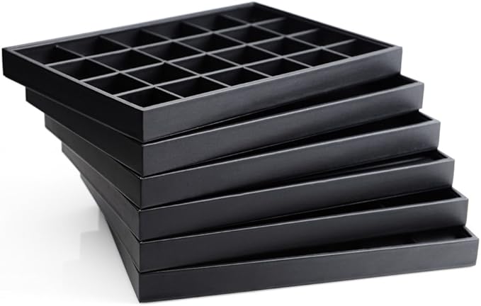 Oirlv Stackable Jewelry Organizer Tray Premium Leather 24 Grid Jewelry Drawer Organizer Dresser Tabletop Trinket Earring Ring Storage