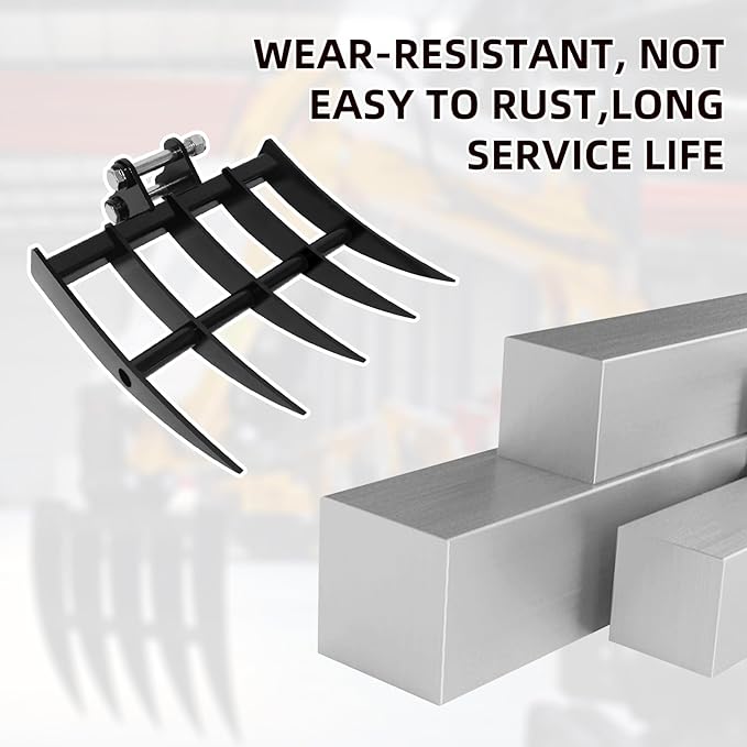 Mini Excavator Attachment Rake，Small Diggers Metal Backhoe Rake，3.54" Span, 0.98" Pin Hole，Includes 2 Link Pins，Fit for Mini Excavator