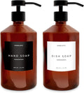 Luxury Glass Soap Dispenser Set of 2 - Elegant Amber Bottles with Matte Black Pumps, Ideal for Kitchen and Bathrooms, Perfect Glass Pump for Modern Homes.