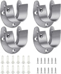 4 Packs Stainless Steel Wardrobe Bracket U-Shaped Rod Socket Flange 1-1/4" Diameter Heavy Duty Closet Rod Brackets End Supports for Closet Rod with Screws (Silver)
