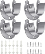 4 Packs Stainless Steel Wardrobe Bracket U-Shaped Rod Socket Flange 1-1/4" Diameter Heavy Duty Closet Rod Brackets End Supports for Closet Rod with Screws (Silver)