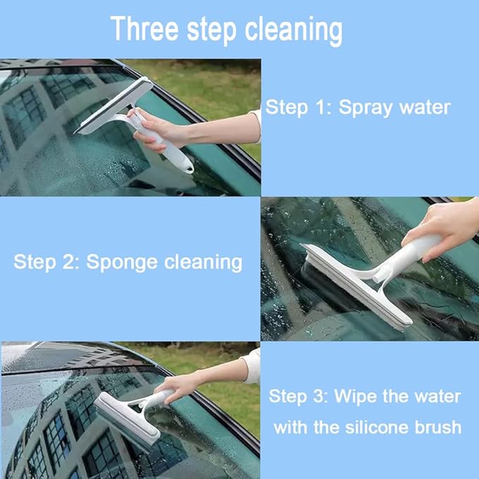 Shower Squeegee for Glass Doors 3 in 1 Spray Squeegee Window Squeegee Windshield Cleaner Tool Squeegee for Window Cleaning for Home Kitchen Car Windows (White)