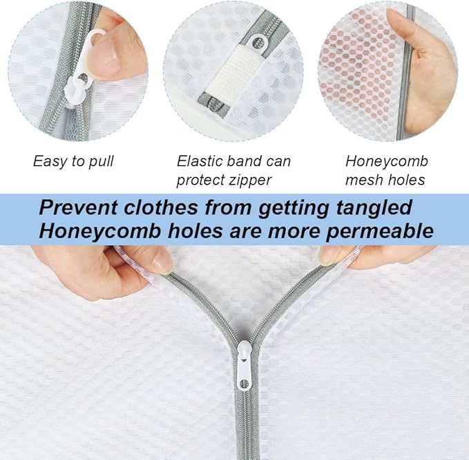 Vivifying Mesh Laundry Bags, 2 Pack XXXL Extra Large Honeycomb Laundry Bags with Zipper for Washing Machine, Coats, Stuffed Toys, Blanket, Sweater, Delicates Clothes