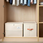 Shoe Organizer for Closet, Foldable Shoe Storage Organizer Containers with Clear Cover, Space Saving Shoes Holder with Handles, Beige (2, L)