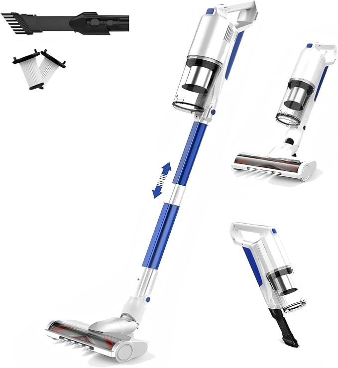 Whall Cordless Vacuum Cleaner, Lightweight Stick Vacuum with 55mins Runtime, Powerful Suction, Rechargeable Cordless Vacuum for Carpet, Tile, Pet Hair, Hardwood Floors,Brushless Motor.White
