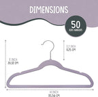 TechZoo 50 Premium Kids Velvet Hangers - 14'' Non-Slip, Ultra-Slim & Space-Saving Hangers - 360° Swivel Hook, Strong & Durable for Children & Preteens - Purple
