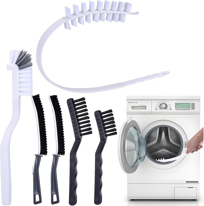 ‌Washing Machine Cleaning Brush Set - 5-Piece Crevice Cleaner & 1-Piece Drum Brush for Front Load Washer | Rubber Seal Scrubber | Tight Space Accessories