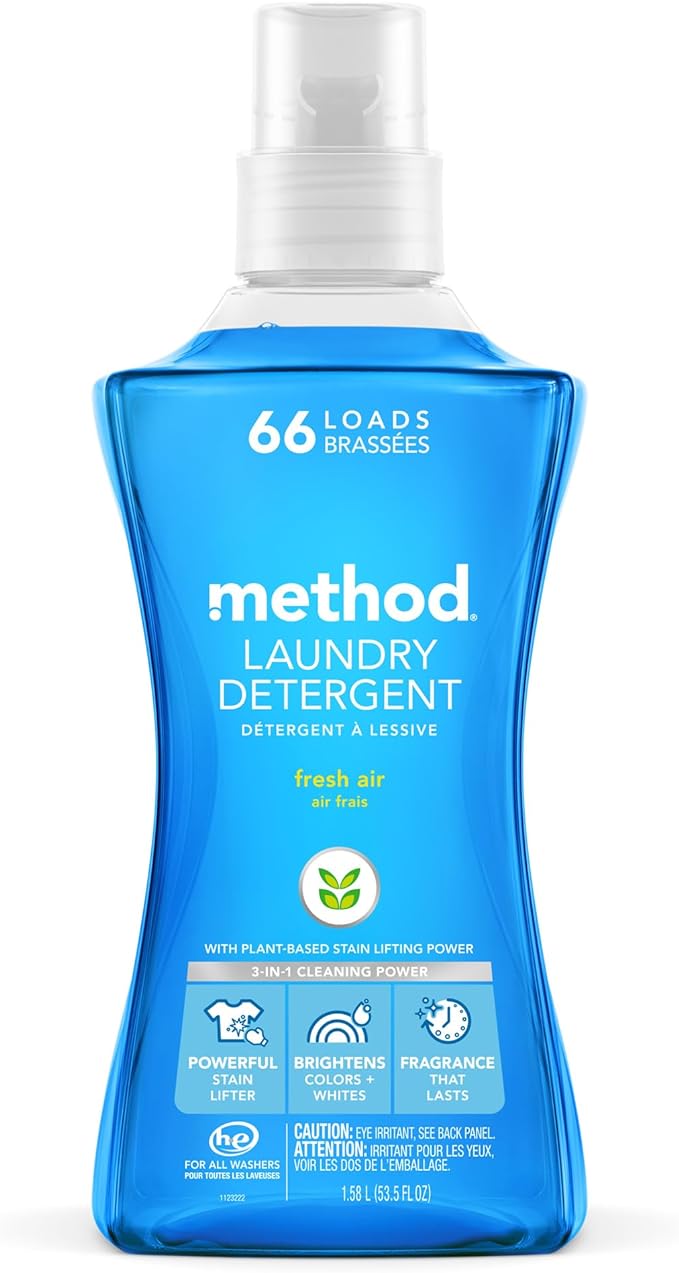 Method Liquid Laundry Detergent, Fresh Air, 66 Loads Per Bottle, Stain Remover, 53.5 Fl Oz (Pack of 1)