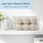 Magnetic Dryer Ball Holder Organizer Laundry Room Organization and Storage Large Magnetic Basket Storage Bin Steel Dryer Ball Container for Laundry Room Organizer No Balls (White, L)