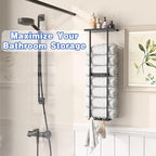 2-Tier Wall-Mounted Towel Rack with Hooks & Shelf, Black Metal Towel Holder for Small Bathrooms (Standard Version)
