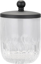Glass Jar with Metal Lid for Bathroom Organization, Clear Apothecary Jar for Cotton Balls, Q Tips, and Small Accessories, Stylish Bathroom Storage Container Black