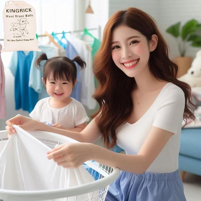 KINGRICK Wool Dryer Balls, XL, 6 Balls, White, Diameter 2.96", 100% New Zealand Premium Wool, Natural Drying Aid, Reduces Drying Time, Reduces Static Electricity and Softens Clothing