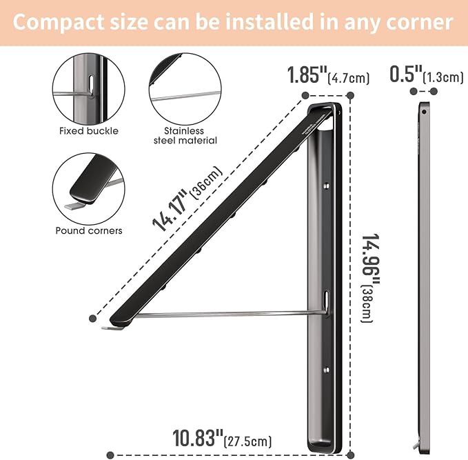 Clothes Drying Rack Retractable, Wall Mounted Clothes Hanger Rack for Laundry Room, Laundry Drying Rack with Clothes Rod Space Saving Closet Organizer Aluminium (Black, 2P)