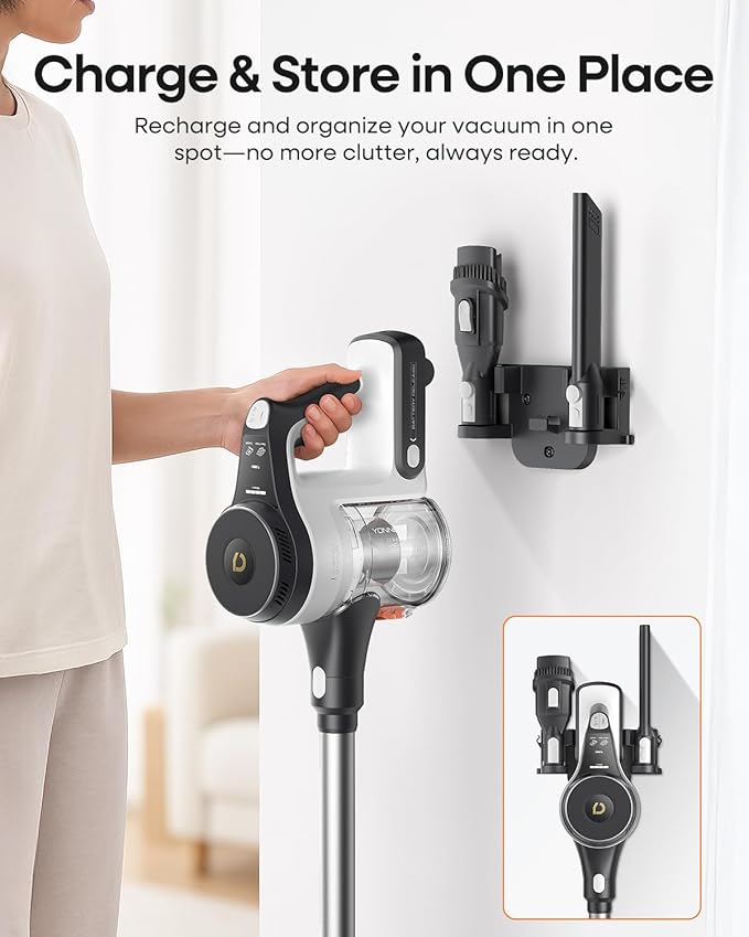 YONNDER Cordless Vacuum Cleaner, 48KPA/550W/60Mins Powerful Stick Vacuum for Home, Anti-Tangle, Self-Standing, Lightweight, Charging Dock, Vacuum Cleaner for Hardwood Floor/Carpet/Pet Hair/Car, M1