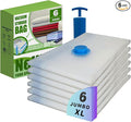 6 Jumbo XL Vacuum Storage Bags with Pump, Extra Large Compression Space Saver for Comforter, Duvet, Blanket, Bedding Storage, Vacuum Seal Bags for Clothing, Luggage Suitcase and Closet Organizer