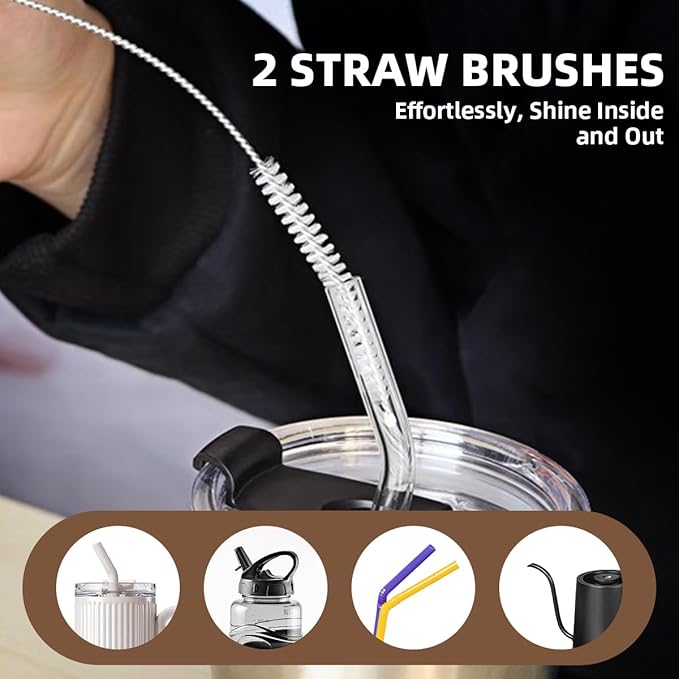 5 Pack Bottle Brush Set with 2 Dish Brush, Palm Scrub Brush and 2 Straw Brush for Kitchen Dishes Bottle Cup Pot Pans and Straws