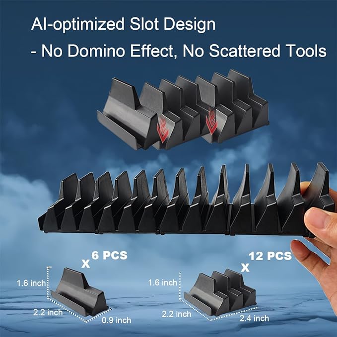 Wrench Organizer for Tool Box & Drawer, Reinforced Anti-Slip Toolbox Organizer System, Universal Tool Organizers and Storage for Wrenches & Screwdrivers (Metric & SAE Labels, No Magnet, Black, 42PC)