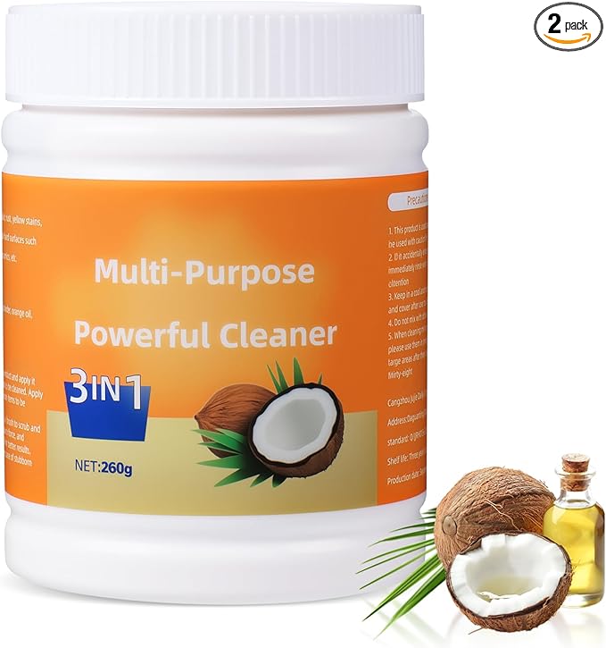 Multi-Purpose Powerful Cleaner for Kitchen, Heavy Kitchen Duty Degreaser, 260g Coconut Oil Natural Decontamination Cream, All-Purpose Cleaner Removes Stains on Microwave, Oven & Stove Top