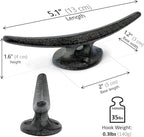 Ambipolar 5 Pack Decorative Cast Iron Heavy Duty Double Hooks, Wall Mounted Coat Hooks, Vintage Inspired (Antique Black) (Mooring Type)