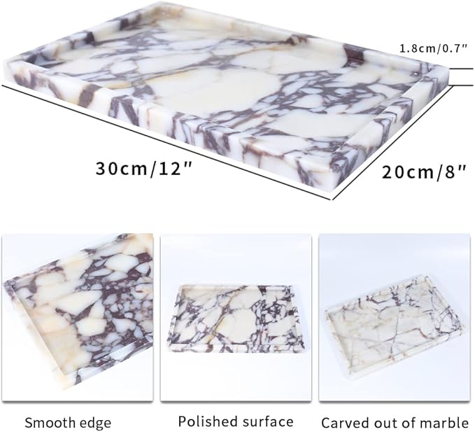 Real Luxurious Natural Marble Vanity Tray Genuine Marble/Stone Storage Tray for Home Decor Bathroom/Kitchen/Vanity/Dresser Non-Resin/Non-Ceramic