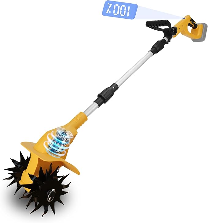 Cordless Tiller Cultivator for Dewalt 20v Battery, 500W Brushless Garden Tiller, 8.7" Tilling Width and 6.3" Depth, 330RPM Electric Rototiller for Gardening, Soil Cultivation(No Battery)