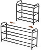 Gonfoam 3-Tier Expandable Shoe Rack,Adjustable Shoe Shelf Storage Organizer Heavy Duty Metal Free Standing Shoe Rack for Entryway Closet Doorway (Black)