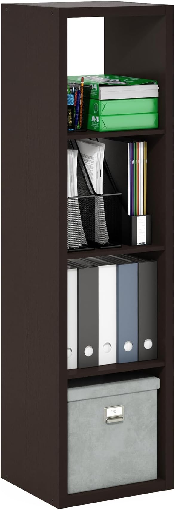Furinno Cubicle Open Back Decorative Verticle Cube Storage Organizer, 4-Cube, Black Dark Oak