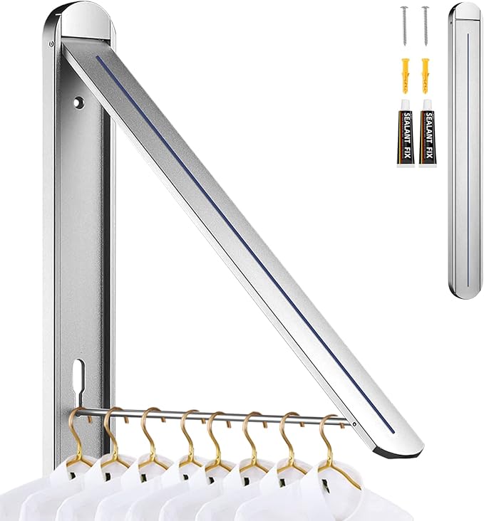 Clothes Drying Rack Folding Indoor And Outdoor Universal, Wall Mounted Folding Drying Rack Clothing Retractable Dryer Rack For Laundry Room Closet Organization And Storage, Aluminum (1, Silver)