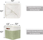 HNZIGE Collapsible Fabric Storage Cubes 13x13x13 Set of 4 Decorative Storage Basket Bin with Handles Storage Cube Basket for Organizing Clothes, Toys, Closet, Nursery(Green White)