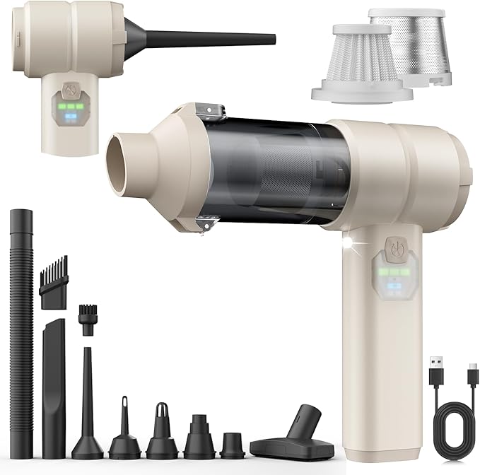 Car Vacuum, Handheld Car Vacuum Cleaner Cordless with Brushless Motor, 20000PA Suction High Power Rechargeable Vacuum Cleaner & Air Duster, 4-in-1 Portable Mini Hand Vacuum Blower with LED Display