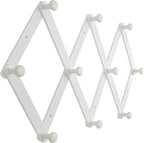 Dseap Expandable Coat Rack (Larger Version) - 24” High, Anti-Slip, Ultra Heavy Duty Wooden Accordian Wall Hanger with 10 Study Peg Hooks for Clothing Hats Jackets Bags, White
