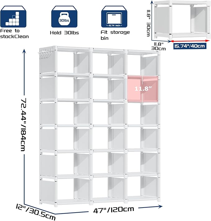 Mavivegue Book Shelf, 18 Cube Storage Organizer, DIY Bookcase, Metal Cube Bookshelf, Tall Book case for Bedroom, Living Room, Office, Closet Storage Organizer, Black Cubicle Storage Rack-White