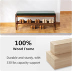 Solid Wood Shoe Bench, 2-Tier Wooden Entryway Bench, Modern Shoe Rack with Faux Leather Cushion for Hallway, Living Room (Green, 39.4'')