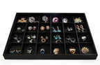 Oirlv Stackable Jewelry Organizer Tray Premium Leather 24 Grid Jewelry Drawer Organizer Dresser Tabletop Trinket Earring Ring Storage